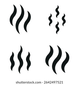 steam or heat wave black icon set with wavy lines on white background for warmth or hot surface symbol	
