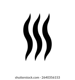 Steam or heat wave icon with three vertical wavy lines, isolated on white background, symbolizing warmth, vapor, heat, rising steam, cooking, or sauna-related visual elements.