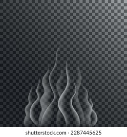 Steam from hot food, bbq. Vector illustration. Realistic white fume isolated on transparent background