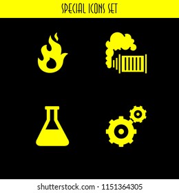 steam icon. 4 steam set with flask outline, heat, smoke and gearwheels couple vector icons for web and mobile app