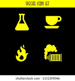 steam icon. 4 steam set with heat, coffe cup outline, flask outline and smoke vector icons for web and mobile app