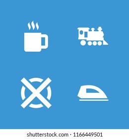 Steam icon. collection of 4 steam filled icons such as locomotive, mug, iron. editable steam icons for web and mobile.