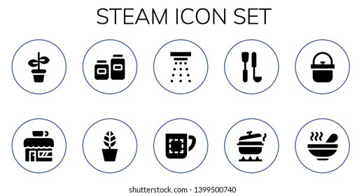 steam icon set. 10 filled steam icons.  Simple modern icons about  - Pot, Coffee shop, Pots, Smoke detector, Mug, Soup ladle, Soup