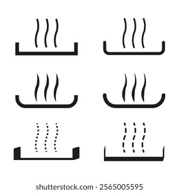 Steam icon set. Heat emission symbols. Vapor graphic elements. Vector schematic illustrations.