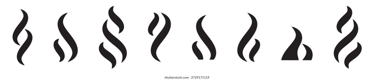 Ícone de vapor definido isolado no plano de fundo transparente. Formas simples de vapor quente ou vetor de fumaça ilustrando vapor, smog, vapor, símbolos de cheiro, adequado para alimentos, calor, aroma projetos de design de atmosfera.