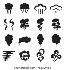 Steam icons. Collection of black symbols isolated on a white background. Vector illustration