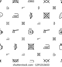 steam icons pattern seamless white background. Included editable outline smoke, coffee, no dry cleaning, iron, turk, mug icons. steam icons for web and mobile.