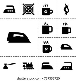 Steam icons. set of 13 editable filled steam icons such as iron, coffee, locomotive, turk, smoke, mug