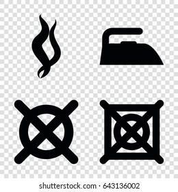 Steam icons set. set of 4 steam filled icons such as iron, no dry cleaning