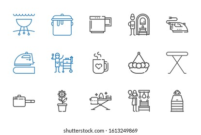 steam icons set. Collection of steam with sauna, russian banya, ironing, pot, pan, iron table, mug, grill, iron. Editable and scalable steam icons.