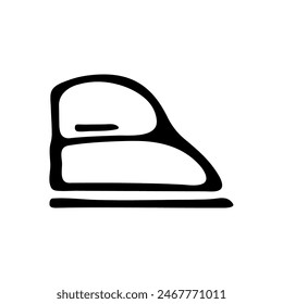 Steam Iron. Black and white Icon. Hand drawn vector illustration on white background.