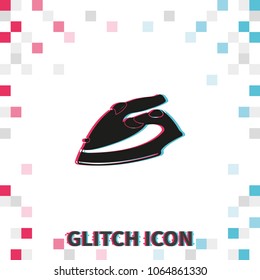 Steam iron  glitch effect vector icon.