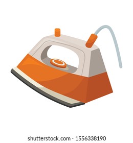 Steam iron for home clothes vector cartoon icon.Cartoon illustration of laundry appliance and hot steam iron.