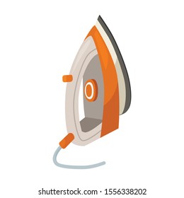 Steam iron for home clothes vector cartoon icon.Cartoon illustration of laundry appliance and hot steam iron.