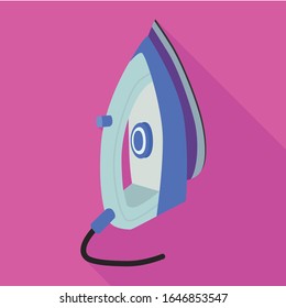 Icono plano vectorial de acero para ropa de hogar.Ilustración plana de lavadora y hierro a vapor caliente.