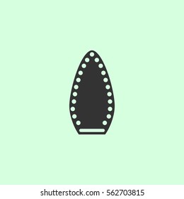Steam iron icon flat. Grey vector symbol on green background