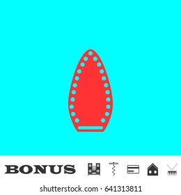 Steam iron icon flat. Red pictogram on blue background. Vector illustration symbol and bonus buttons Music center, corkscrew, credit card, house, drum