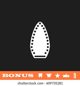 Steam iron icon flat. White pictogram on black background. Vector illustration symbol and bonus button tooth, vase, star, mirror, bottle