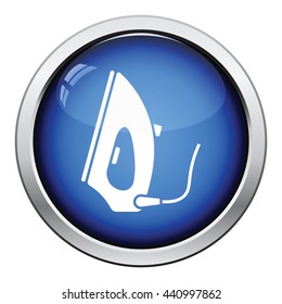 Steam iron icon. Glossy button design. Vector illustration.
