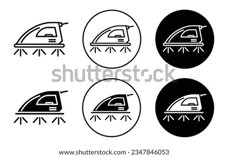 steam iron icon set. clothes laundry iron vector symbol in black filled and outlined style.
