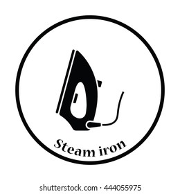 Steam iron icon. Thin circle design. Vector illustration.