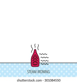Steam ironing icon. Iron housework tool sign. Circles seamless pattern. Background with red icon. Vector