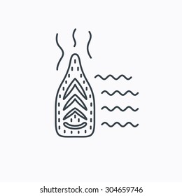 Steam ironing icon. Iron housework tool sign. Linear outline icon on white background. Vector
