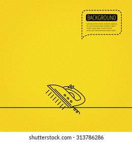 Steam ironing icon. Iron housework tool sign. Speech bubble of dotted line. Orange background. Vector
