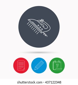 Steam ironing icon. Iron housework tool sign. Calendar, pencil or edit and document file signs. Vector