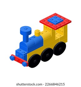 A steam locomotive built from plastic blocks, a toy for a child. Vector clipart