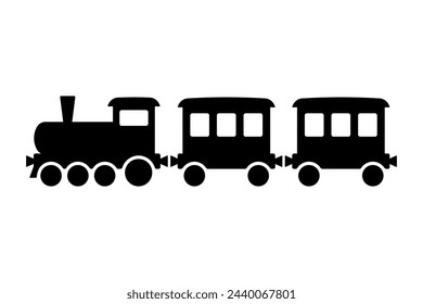 Steam locomotive with carriages icon. Black silhouette. Side view. Vector simple flat graphic illustration. Isolated object on a white background. Isolate.