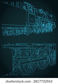 Steam locomotive close-up stylized vector illustration