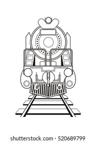 Steam Locomotive, Front View, Black And White