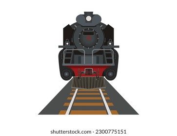 Steam locomotive. Front view. Simple illustration in perspective view.