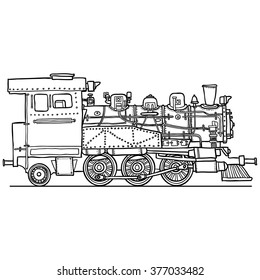 Steam locomotive. Hand drawn illustration. Vector