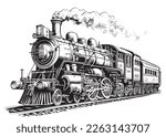 Steam Locomotive hand drawn sketch Vector illustration Transport