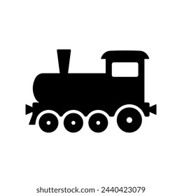 Steam locomotive icon. Black silhouette. Side view. Vector simple flat graphic illustration. Isolated object on a white background. Isolate.