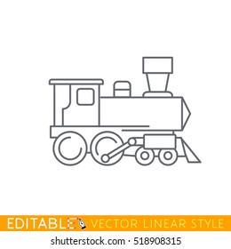 Steam locomotive icon. Editable outline sketch. Stock vector illustration.