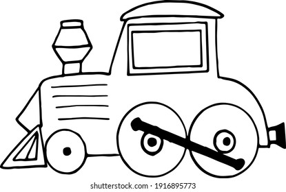 steam locomotive icon, sticker. sketch hand drawn doodle style. minimalism, monochrome. train, railroad transport children