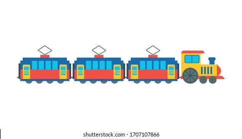 Steam locomotive on the railroad. Vector flat illustration