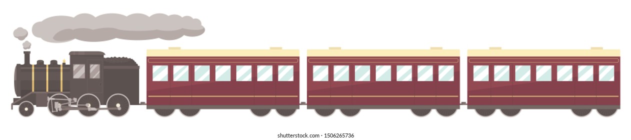 Steam locomotive and passenger car. vector illustration