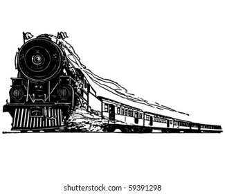 Steam Locomotive - Retro Clip Art