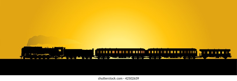 the steam locomotive and sunset