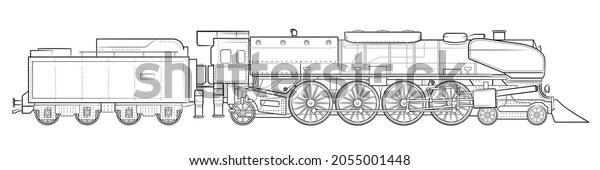 Steam Locomotive Tender Illustration Vintage Vehicle Stock Vector ...