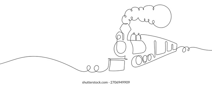 Locomotora de vapor, tren de vapor en una Ilustración vectorial de diseño de línea continua.