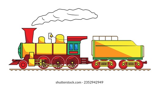 steam locomotive train which use steam engine from boiler for movement drawing colorful cartoon vector