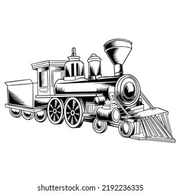 Steam locomotive transport. Hand drawn vector illustration