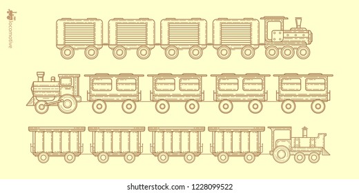 Steam locomotive , vector . Passenger train. Railway carriage