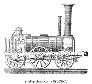 Steam locomotive, vintage engraved illustration. Industrial encyclopedia E.-O. Lami - 1875.