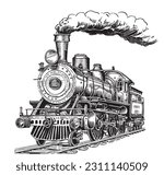 Steam locomotive vintage ,hand drawn sketch in doodle style illustration